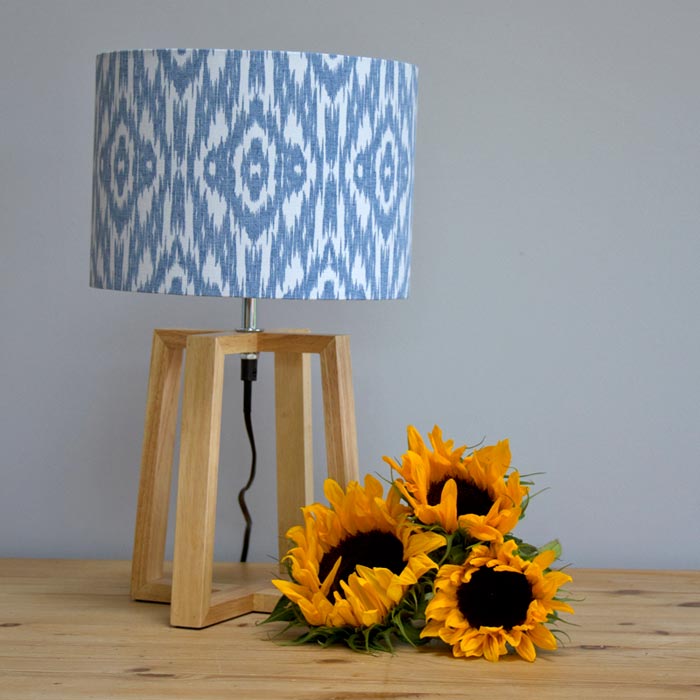 Blue Ikat Handmade Drum Lampshade Two, Blue Patterned Drum Lamp Shade