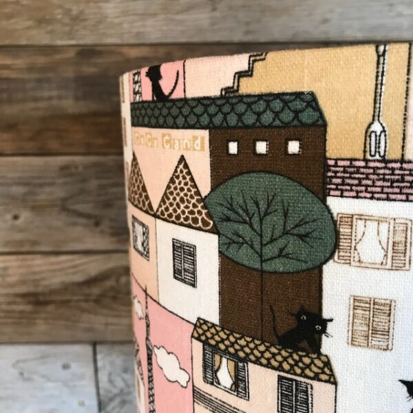Cat & pink houses drum lampshade - Two Little Lights - pattern colours